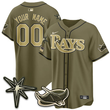 Tampa Bay Rays New Era Olive 2026 Armed Forces Day Custom Jersey - Stitched
