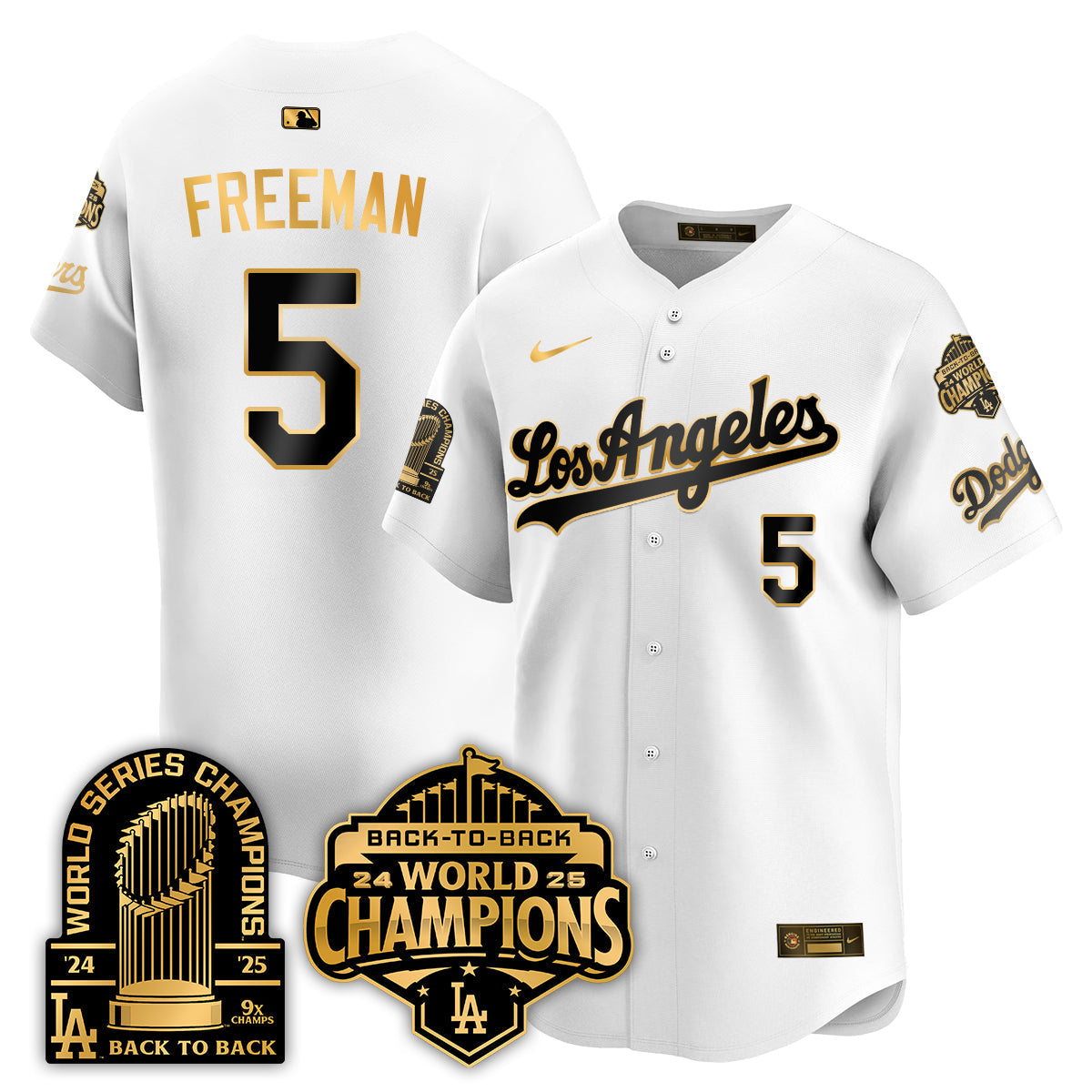 Los Angeles Dodgers Gold Collection Vapor Limited Jersey - 9x & B2B Champs - Stitched-Cuztomshoes