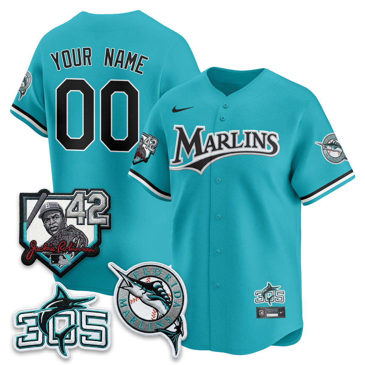 Miami Marlins 2026 Throwback Jackie Robinson New Era Vapor Limited Custom Jersey - Stitched-Cuztomshoes