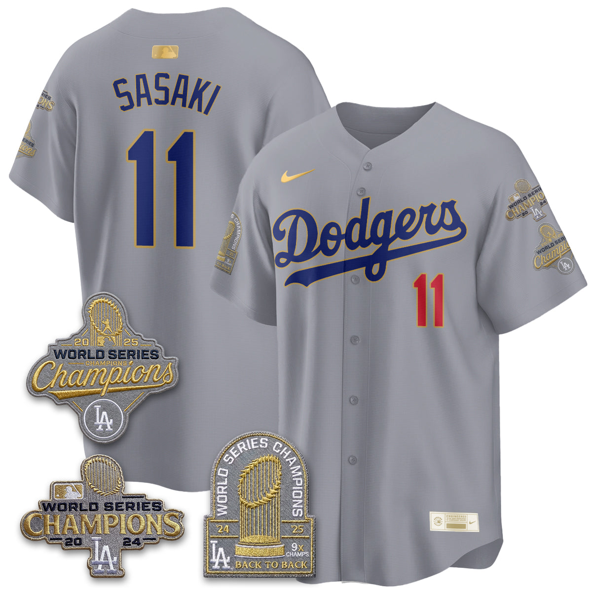 Los Angeles Dodgers Gold Collection Stadium Vapor Limited Jersey - Back to Back 9x Champs - Stitched-Cuztomshoes