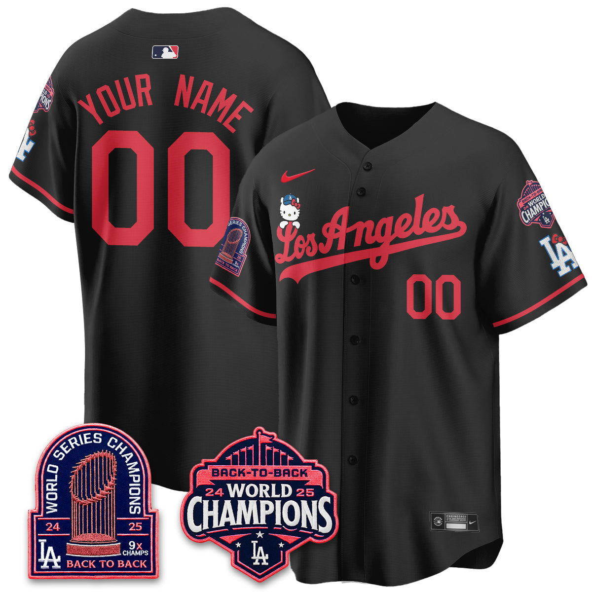 Los Angeles Dodgers x Hello Kitty Night 2026 Vapor Custom Jersey - Stitched - V2-Cuztomshoes