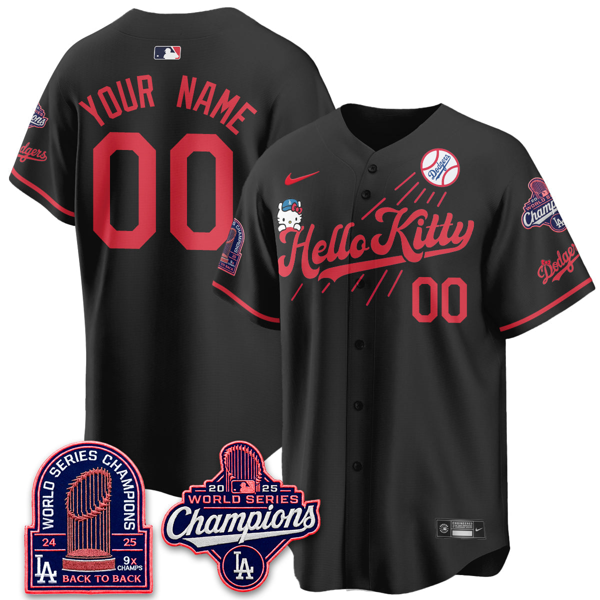 Los Angeles Dodgers x Hello Kitty Night 2026 Vapor Custom Jersey - Stitched - V3-Cuztomshoes