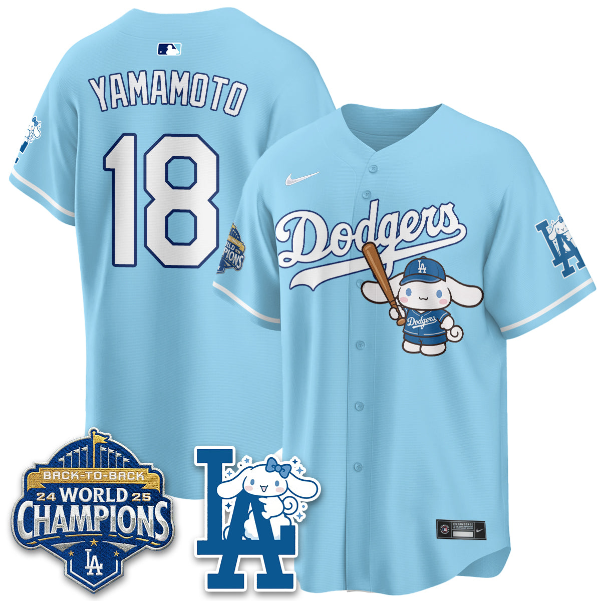 Los Angeles Dodgers Cinnamoroll Edition Vapor Jersey - Stitched-Cuztomshoes