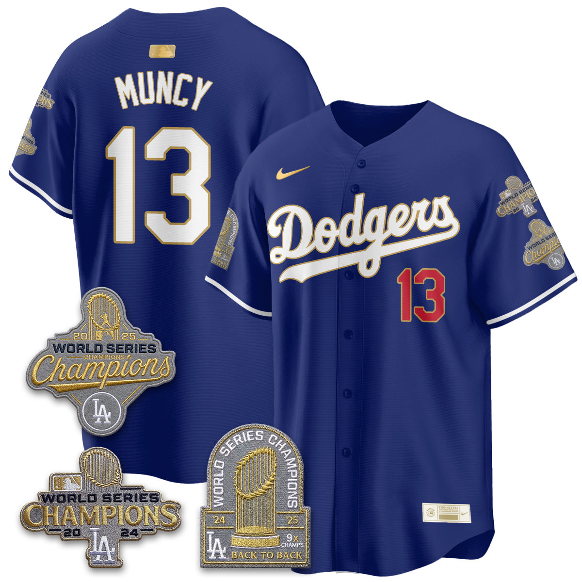 Los Angeles Dodgers Gold Collection Stadium Vapor Limited Jersey - Back to Back 9x Champs - Stitched-Cuztomshoes