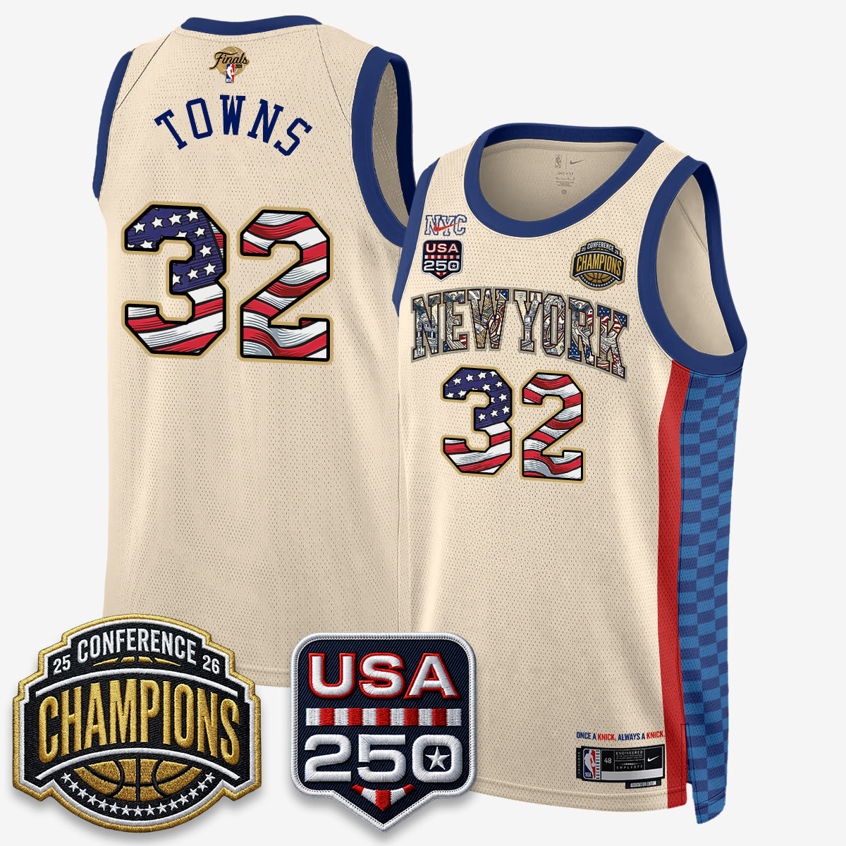 New York Knicks 2026 Basketball  Eastern Conference Champions x Fourth of July Vapor Jersey - Stitched