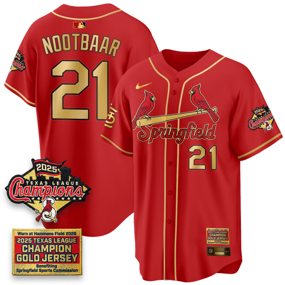 St. Louis Cardinals Springfield's Championship Gold Limited Jerseys - Stitched