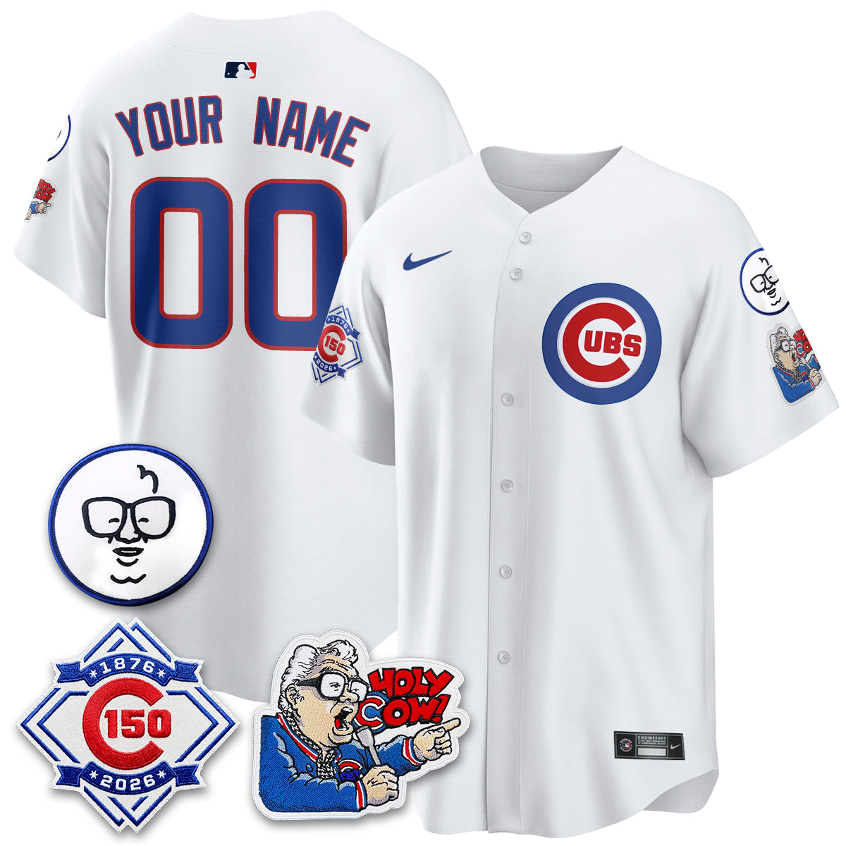 Chicago Cubs 150th Anniversary Harry Caray Holy Cow Vapor Premier Limited Custom Jersey - Stitched V2-Cuztomshoes