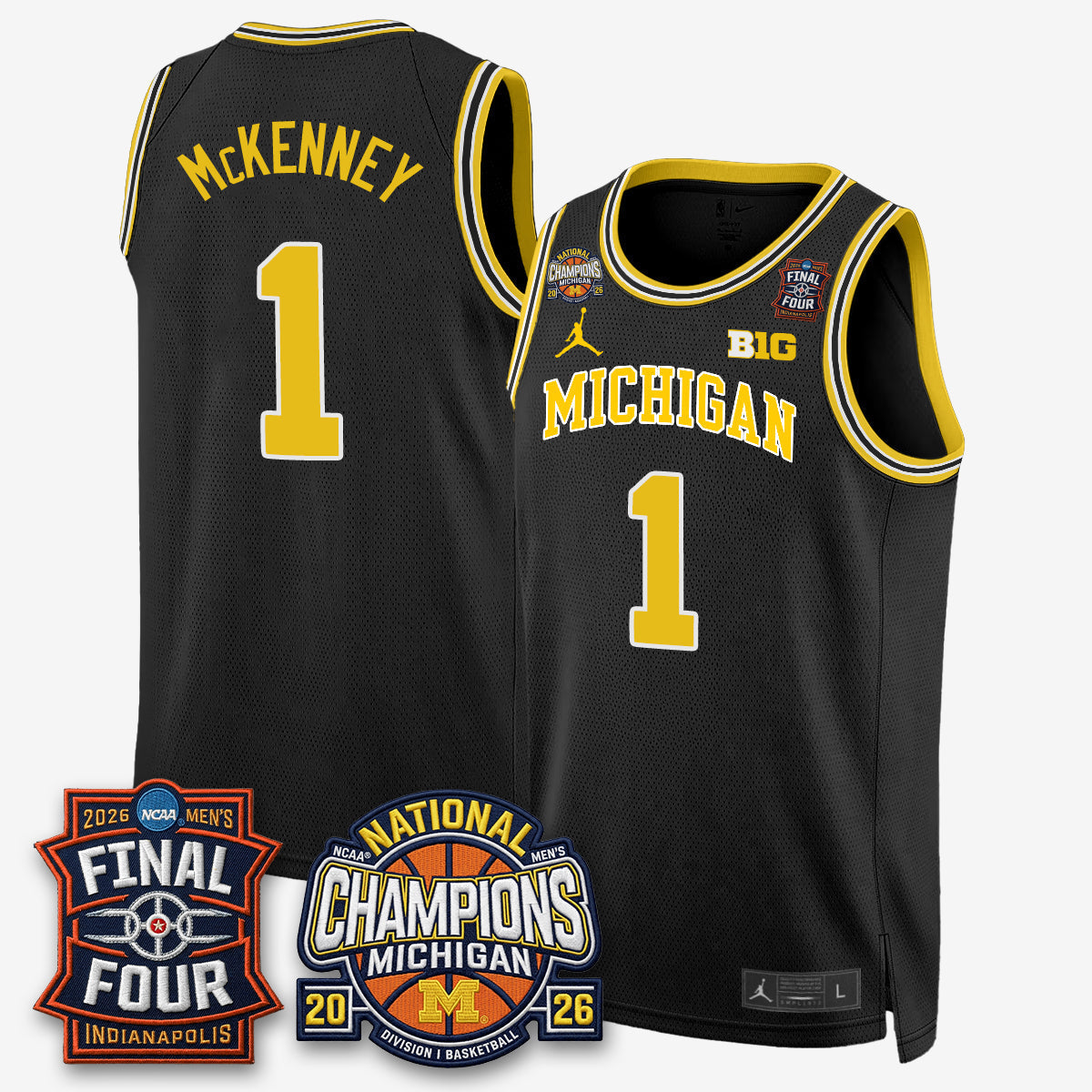 Michigan Wolverines Men's Basketball National Champions Big Text Limited Vapor Jersey - Stitched-Cuztomshoes