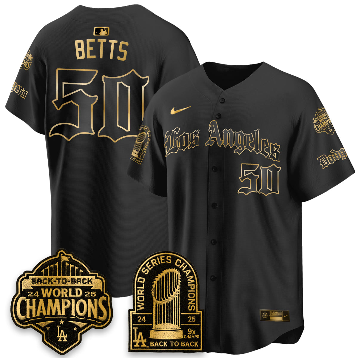 Los Angeles Dodgers WS Champions Back 2 Back Patch Vapor Premier Limited Gothic Edition Jersey - Stitched