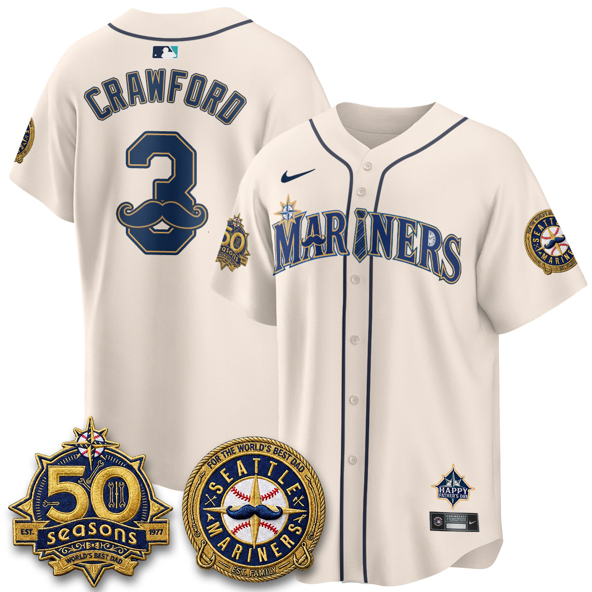 Seattle Mariners Happy Father's Day Vapor Jersey - Stitched