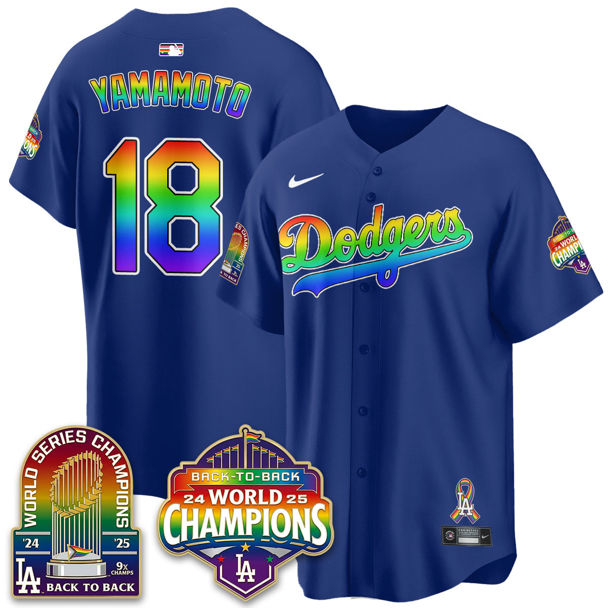 Los Angeles Dodgers Happy Pride Month Vapor Jersey - Stitched-Cuztomshoes