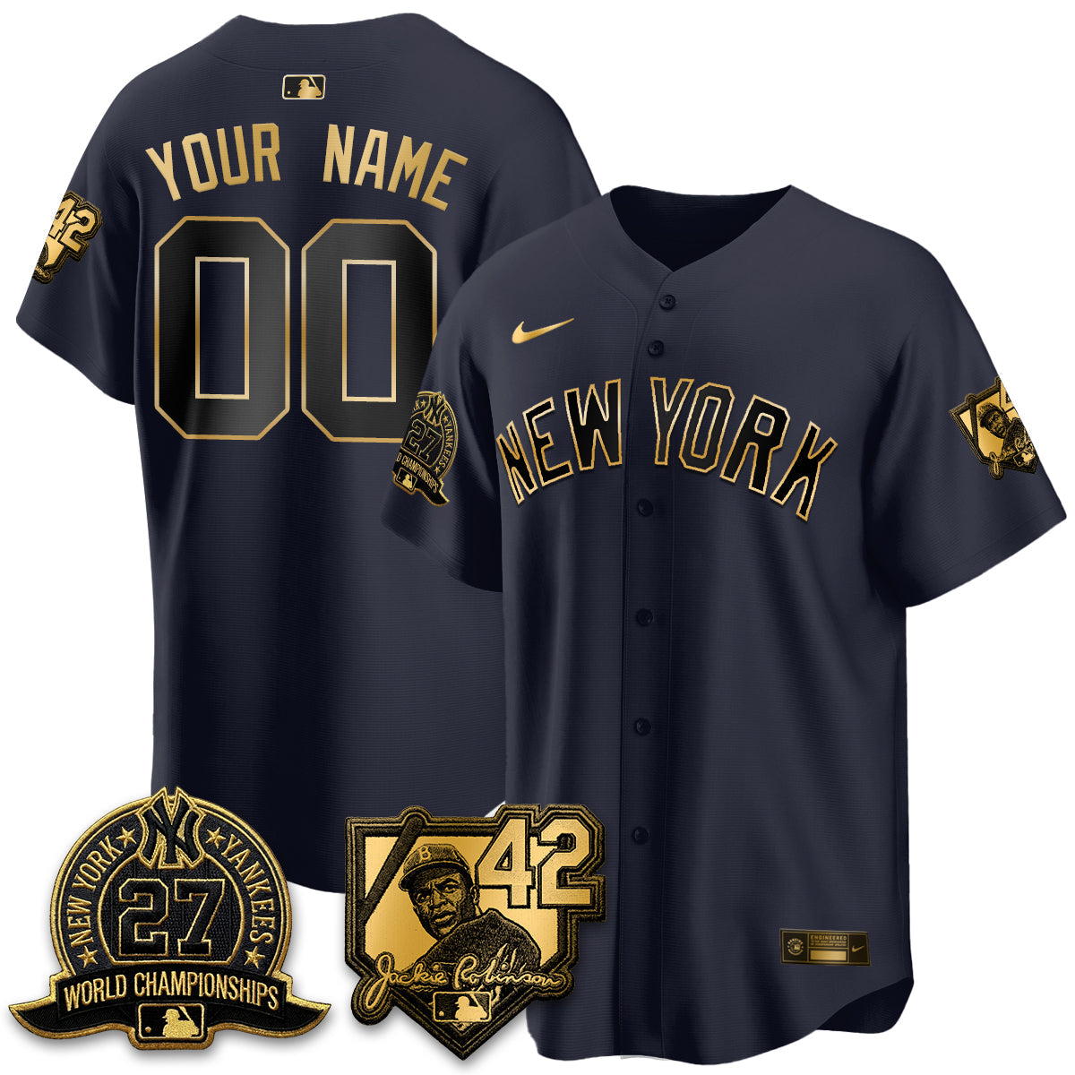 New York Yankees 2026 Jackie Robinson Day Vapor Limited Gold Edition Custom Jersey - Stitched