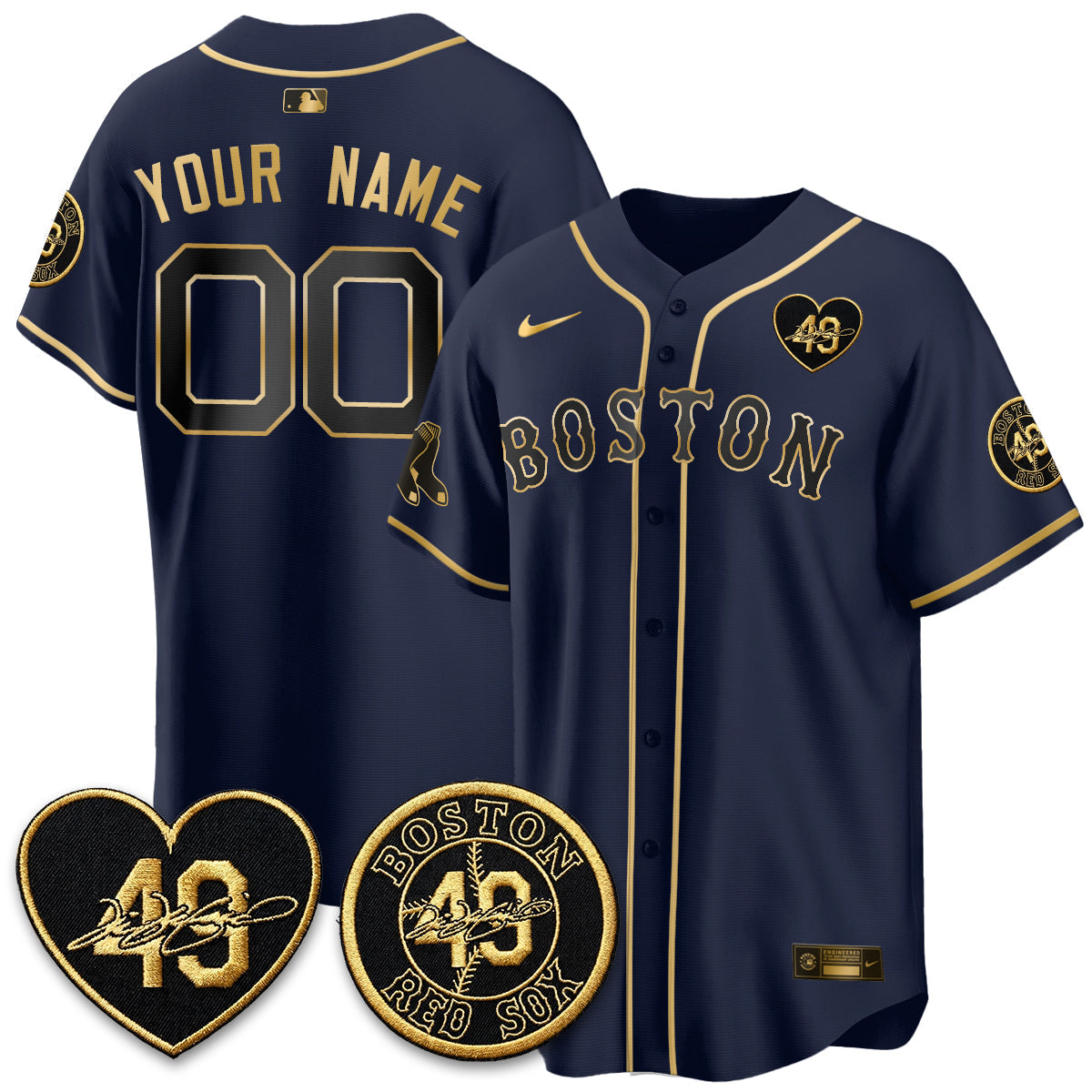 Boston Red Sox Tim Wakefield Memorial Patch Vaper Premier Limited Gold Edition Custom Jersey - Stitched