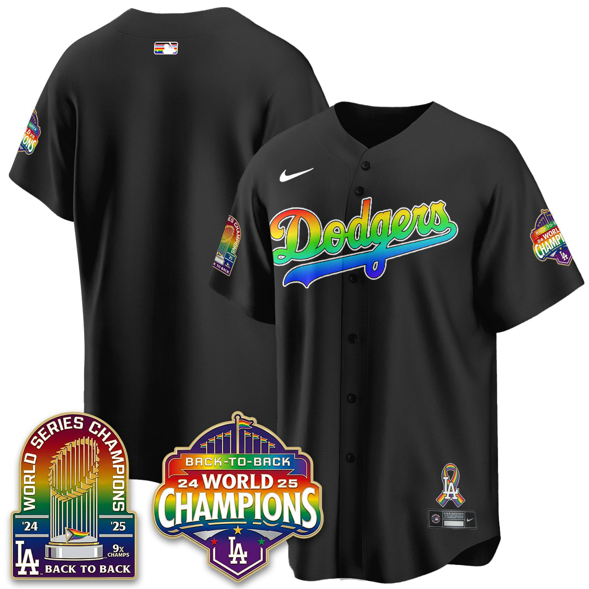Los Angeles Dodgers Happy Pride Month Vapor Jersey - Stitched-Cuztomshoes