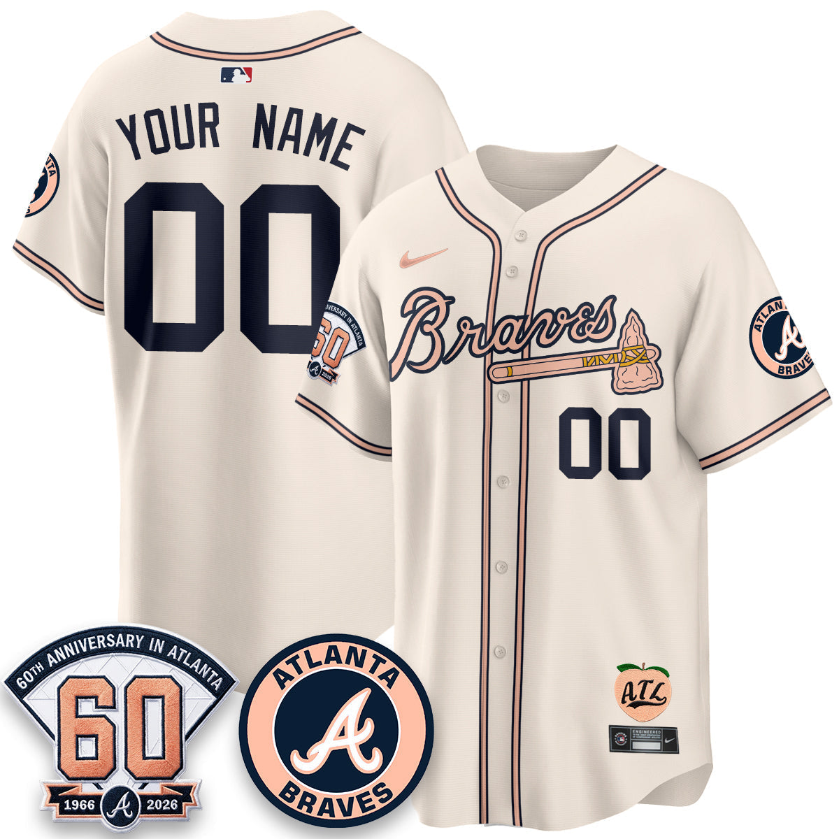 Atlanta Braves 60th Anniversary Peach Edition Vapor Premier Limited Custom Jersey - Stitched