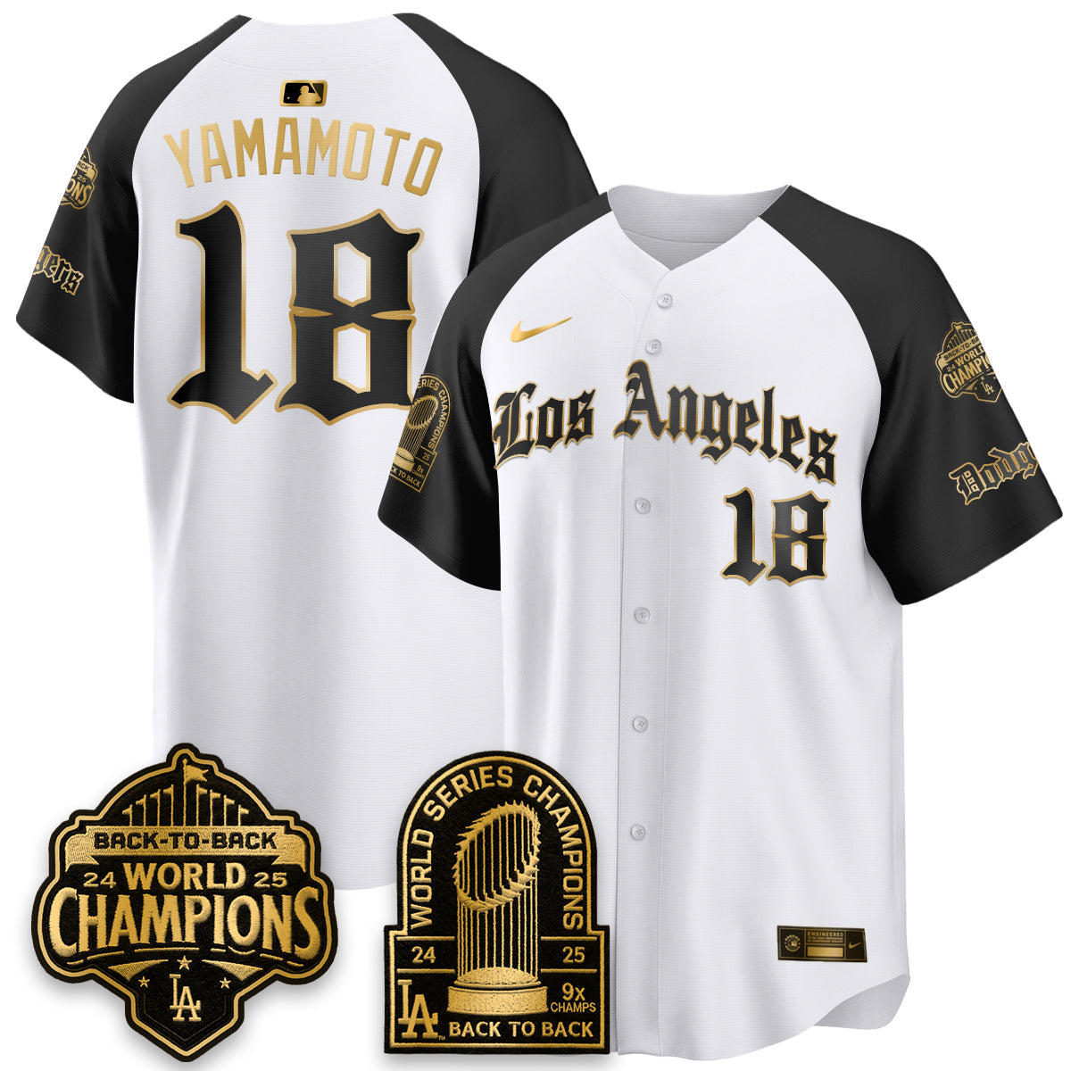 Los Angeles Dodgers WS Champions Back 2 Back Patch Vapor Premier Limited Gothic Edition Jersey - Stitched