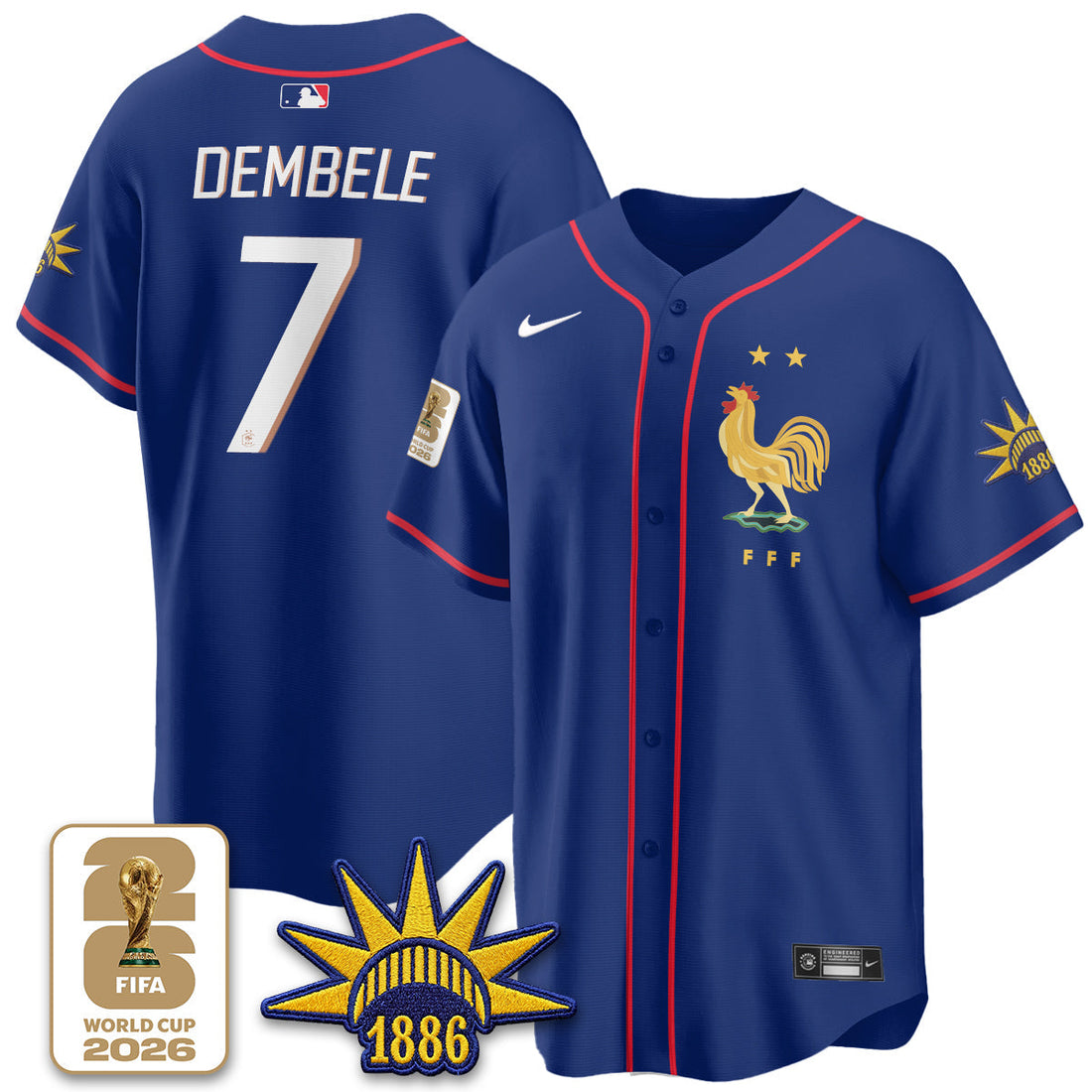 France Soccer National Team x Baseball Vapor Limited Jersey - Stitched-Cuztomshoes