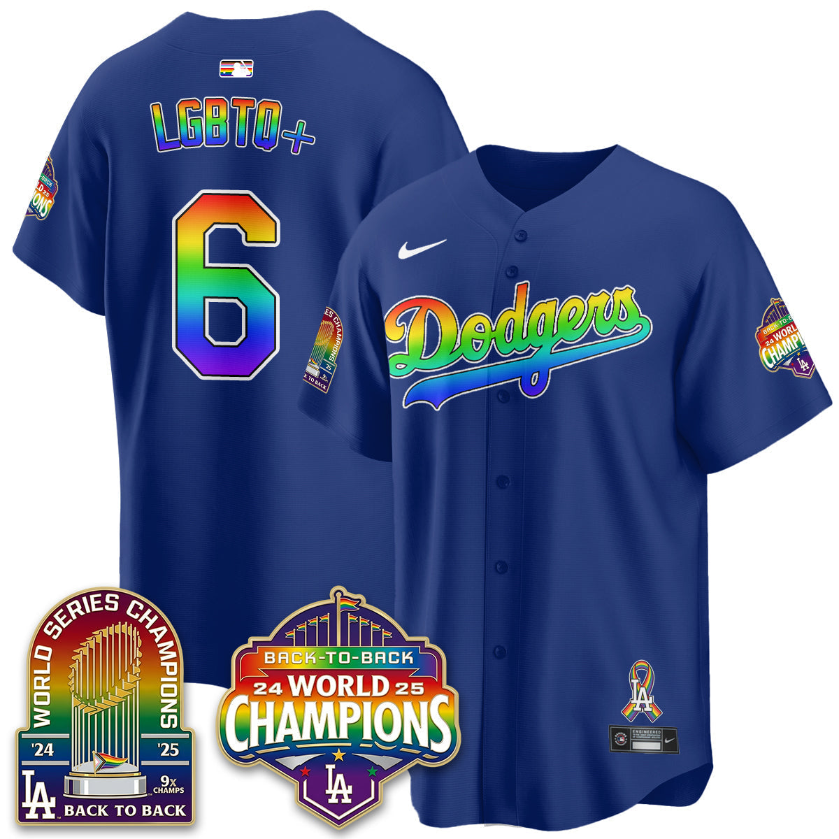 Los Angeles Dodgers Happy Pride Month Vapor Jersey - Stitched-Cuztomshoes