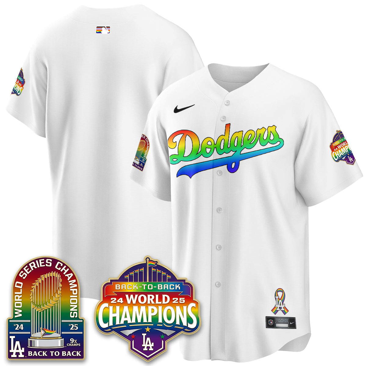 Los Angeles Dodgers Happy Pride Month Vapor Jersey - Stitched-Cuztomshoes