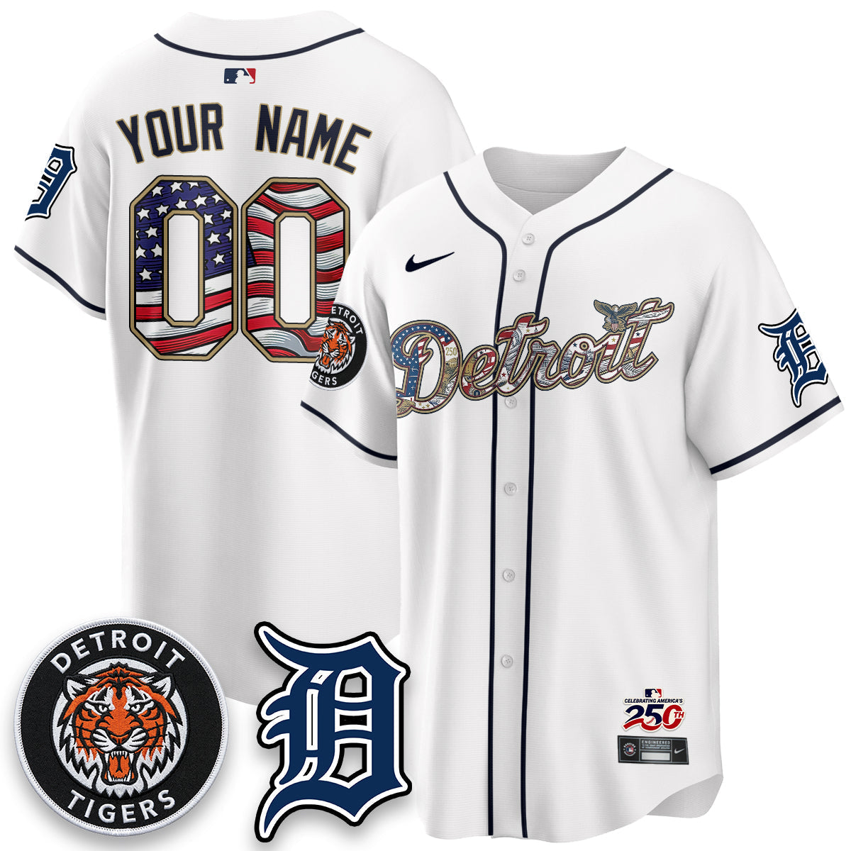 Detroit Tigers 2026 Independence Day USA Vapor Limited Custom Jersey - Stitched