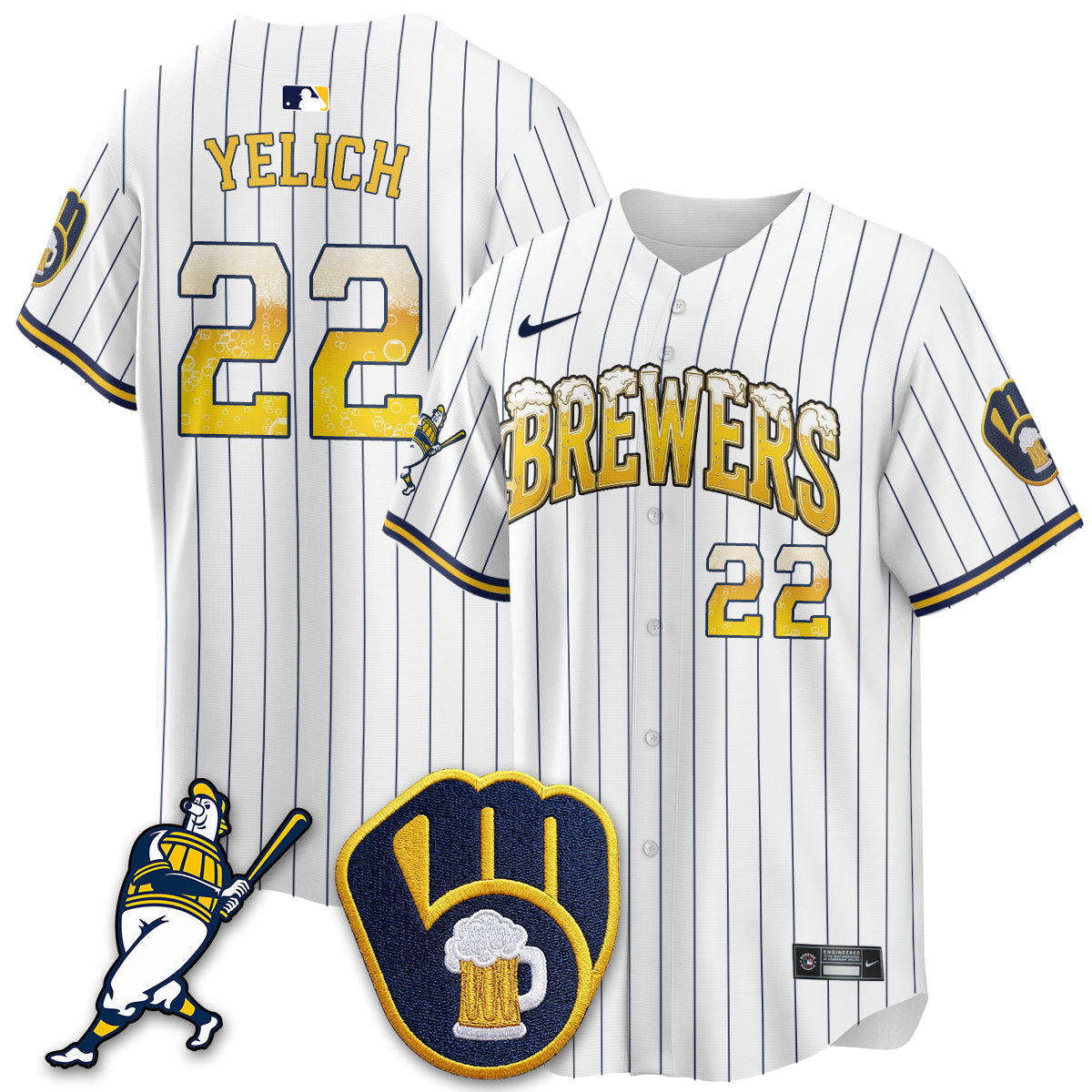 Milwaukee Brewers "Pitcher & Pint" Edition Vapor Limited Jersey - Stitched-Cuztomshoes