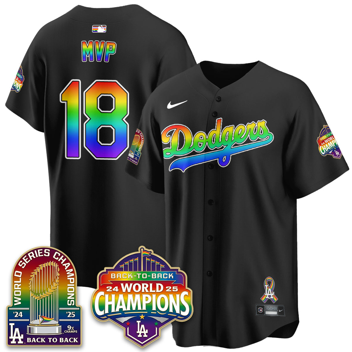 Los Angeles Dodgers Happy Pride Month Vapor Jersey - Stitched-Cuztomshoes