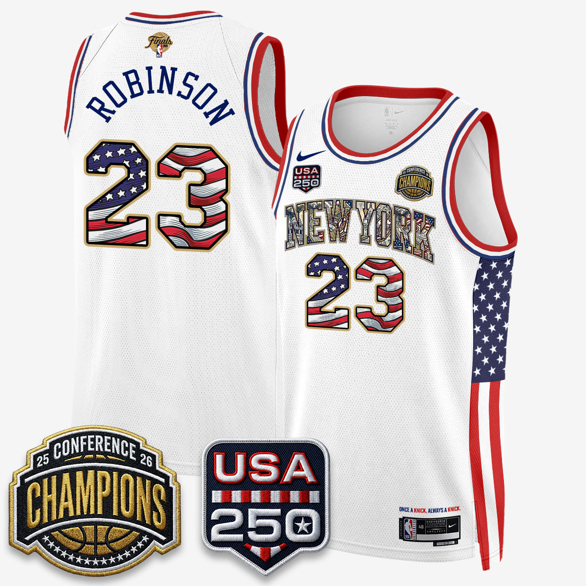 New York Knicks 2026 Basketball  Eastern Conference Champions x Fourth of July Vapor Jersey - Stitched