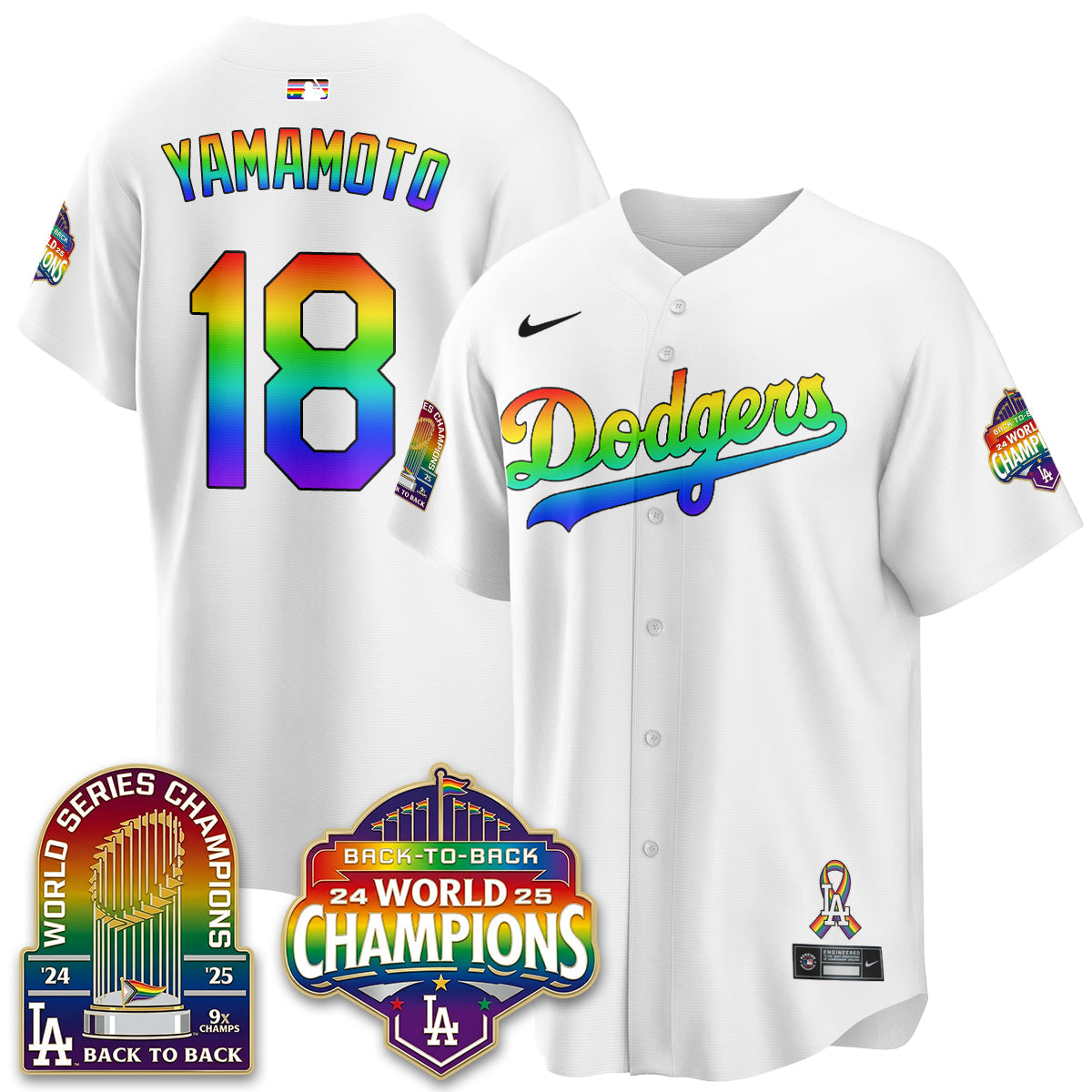 Los Angeles Dodgers Happy Pride Month Vapor Jersey - Stitched-Cuztomshoes