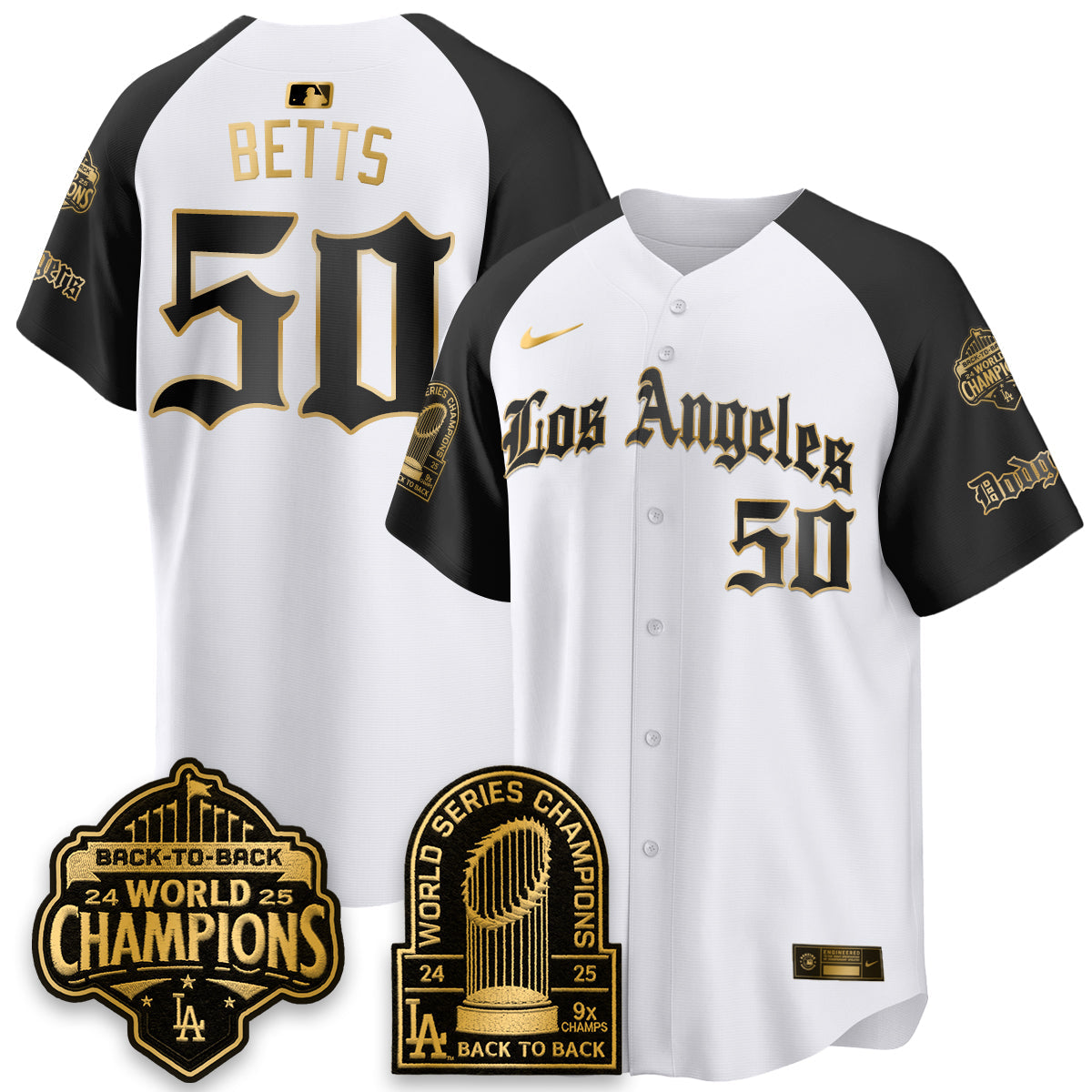 Los Angeles Dodgers WS Champions Back 2 Back Patch Vapor Premier Limited Gothic Edition Jersey - Stitched