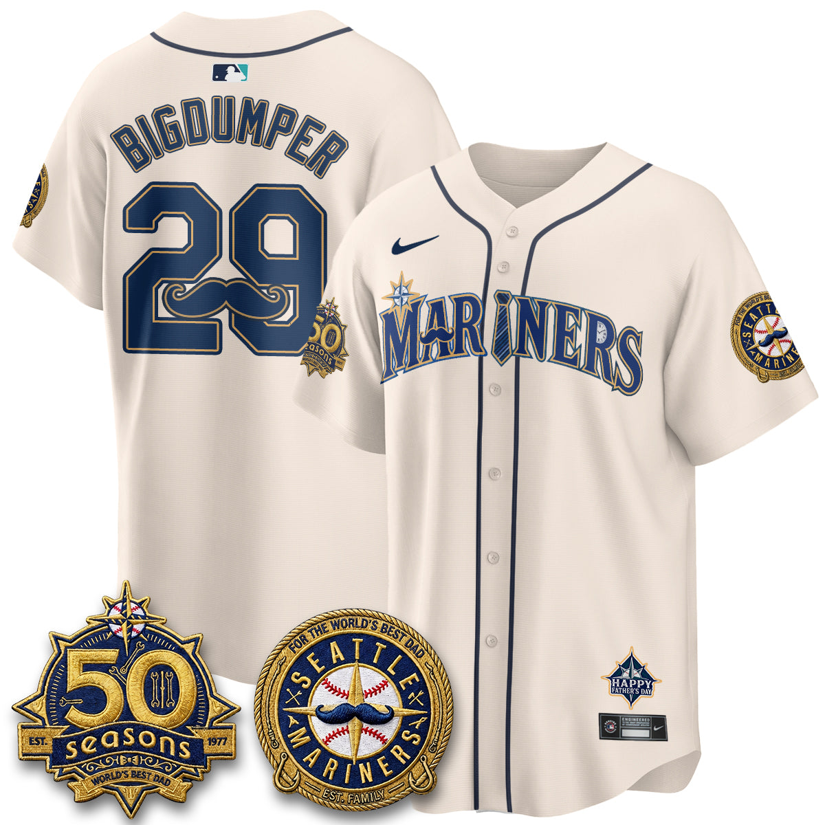 Seattle Mariners Happy Father's Day Vapor Jersey - Stitched