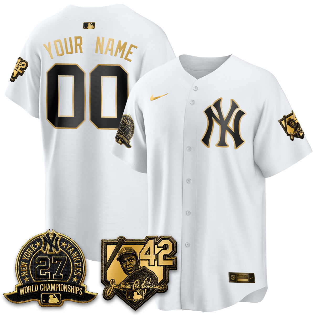 New York Yankees 2026 Jackie Robinson Day Vapor Limited Gold Edition Custom Jersey - Stitched