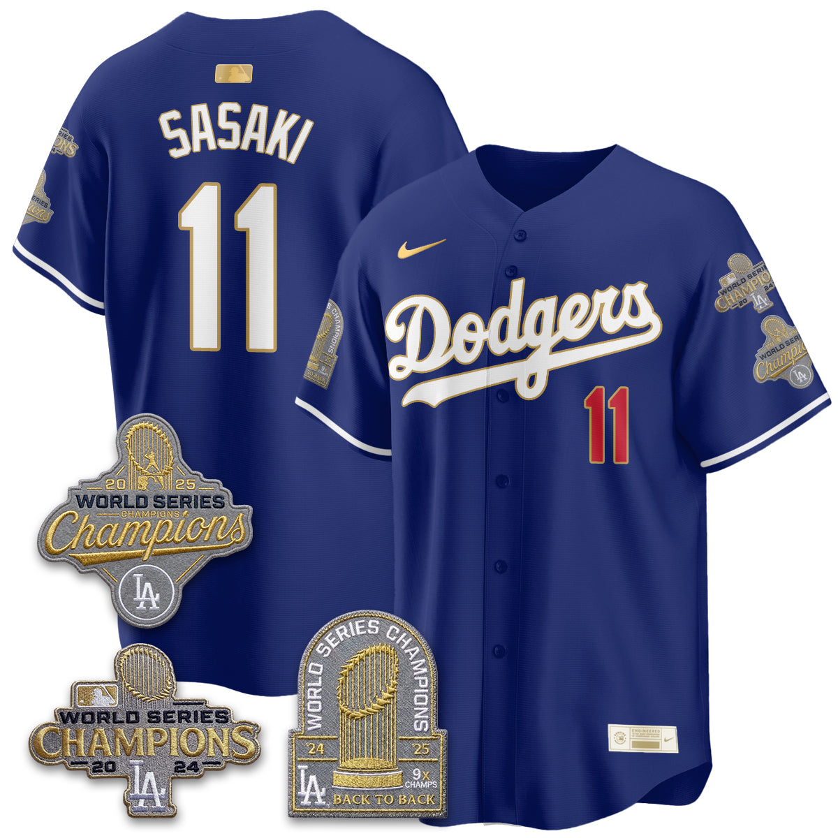 Los Angeles Dodgers Gold Collection Stadium Vapor Limited Jersey - Back to Back 9x Champs - Stitched-Cuztomshoes