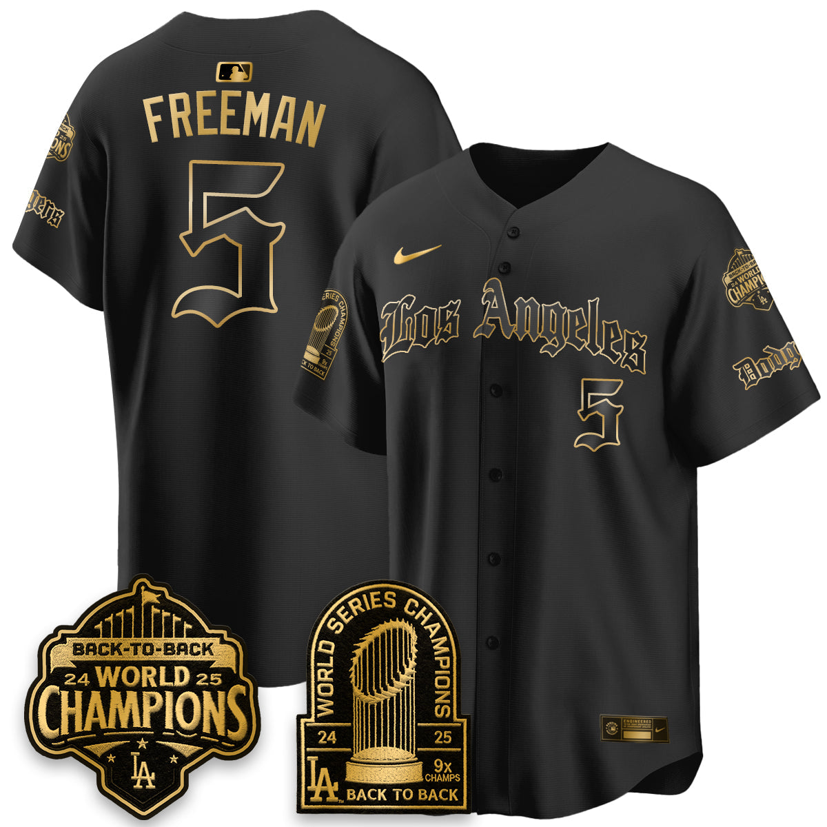 Los Angeles Dodgers WS Champions Back 2 Back Patch Vapor Premier Limited Gothic Edition Jersey - Stitched