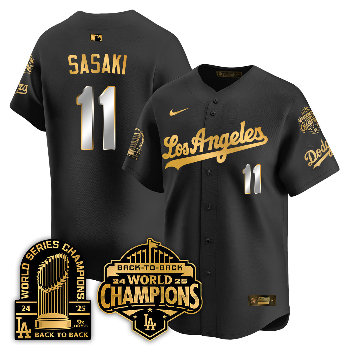 Los Angeles Dodgers Gold Collection Vapor Limited Jersey - 9x & B2B Champs - Stitched-Cuztomshoes