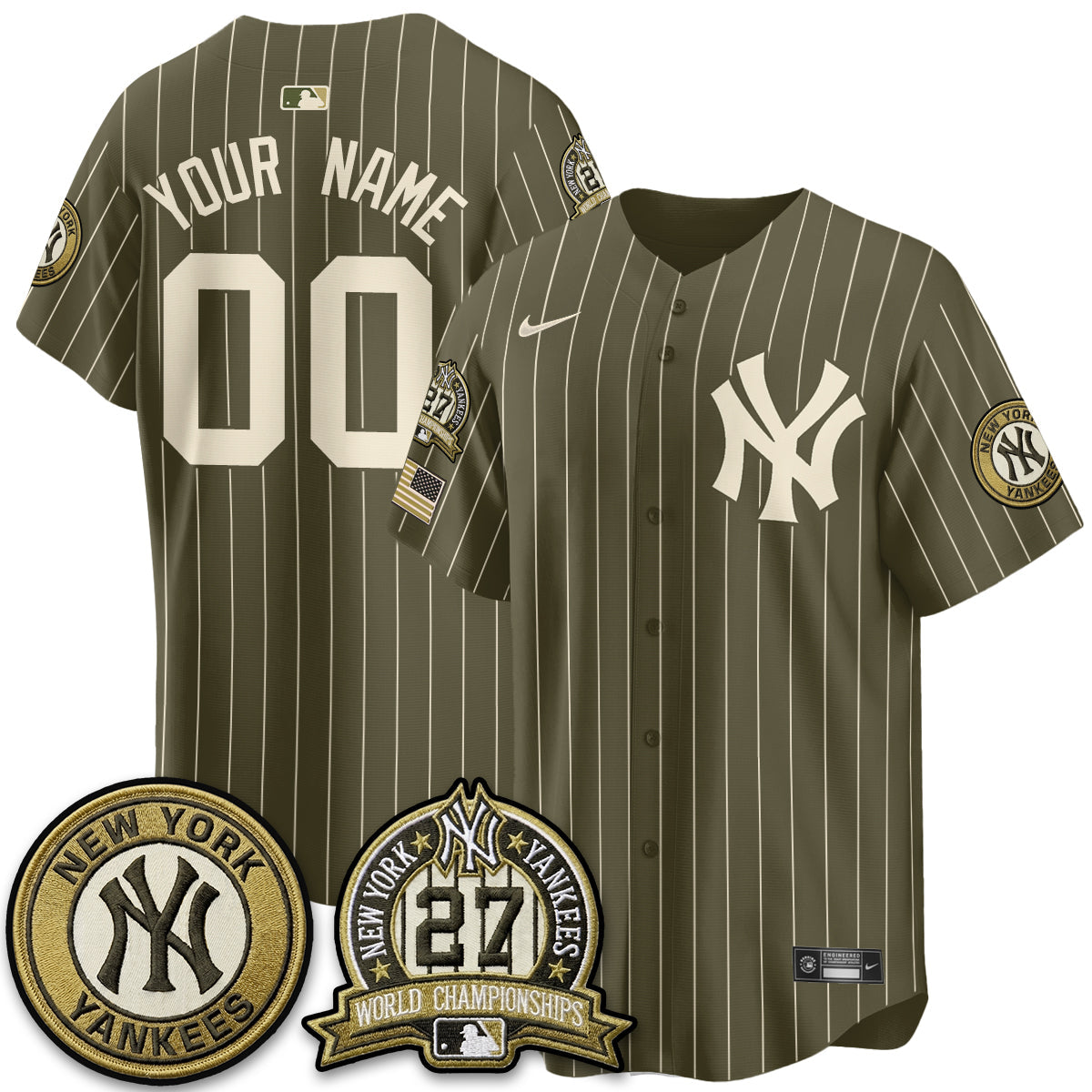 New York Yankees New Era Olive 2026 Armed Forces Day Custom Jersey -Stitched
