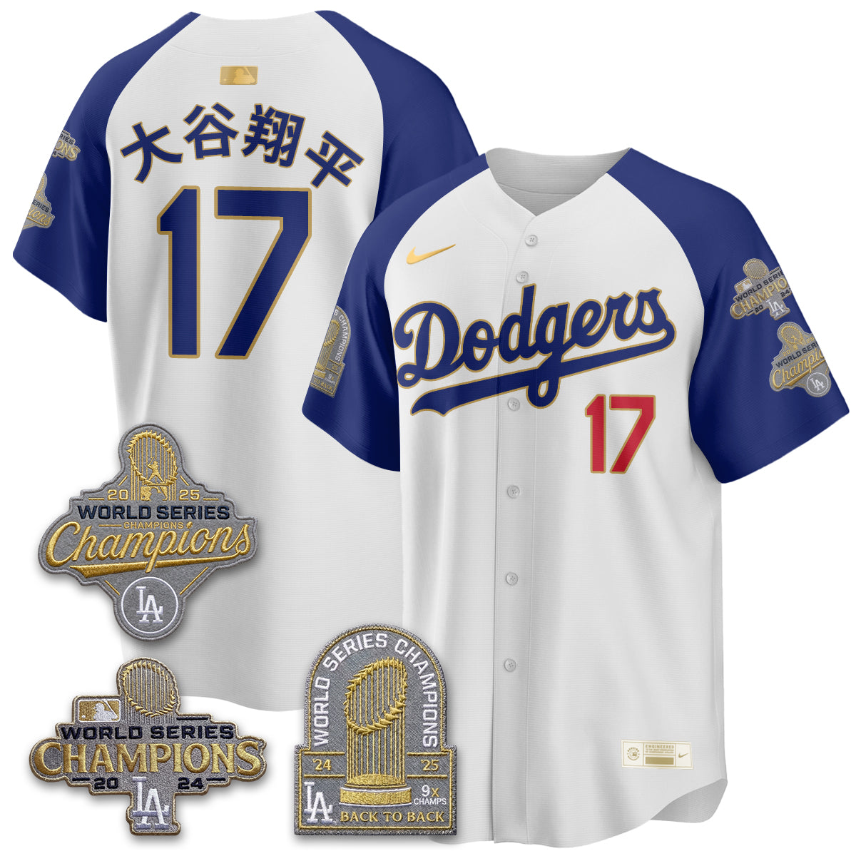 Los Angeles Dodgers Gold Collection Stadium Vapor Limited Jersey - Back to Back 9x Champs - Stitched-Cuztomshoes