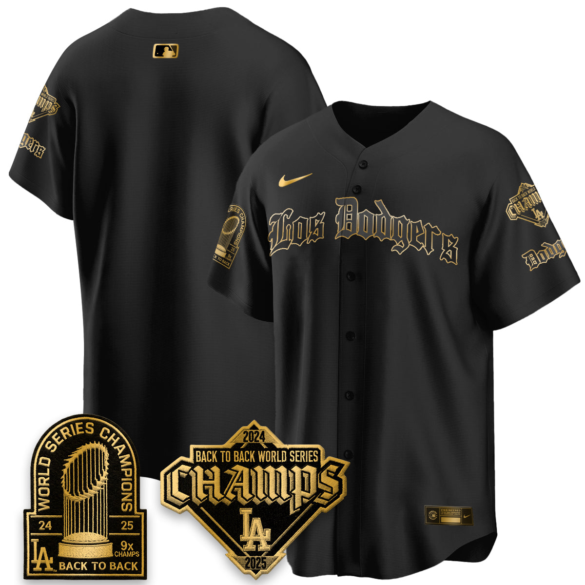 Los Angeles Dodgers World Series Champions B2B Patch Vapor Premier Limited Gothic Edition Jersey - Stitched-Cuztomshoes