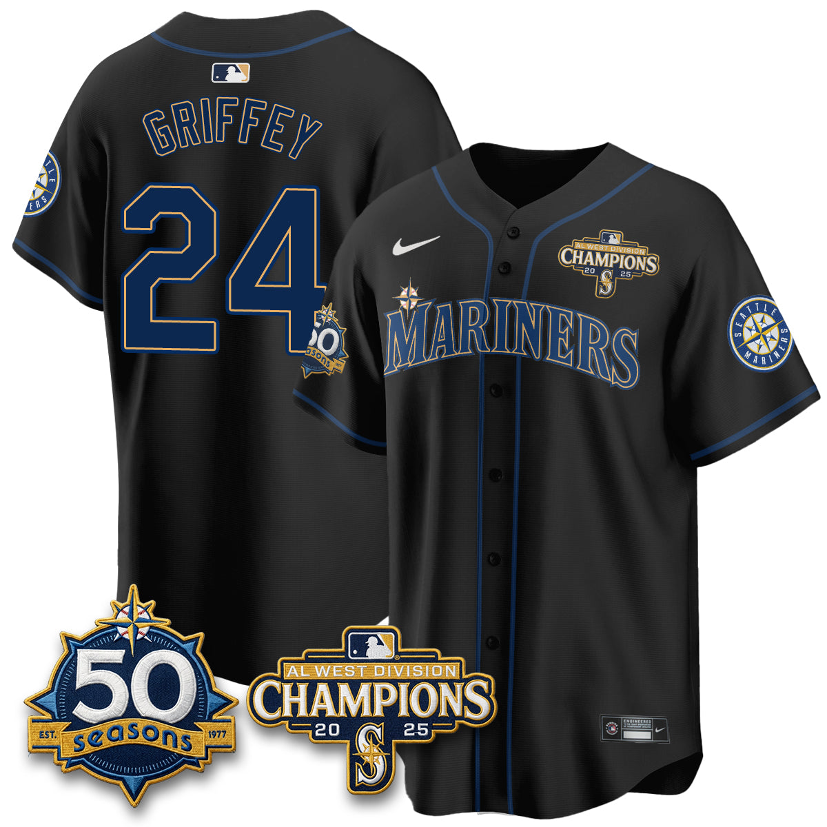 Seattle Mariners 50th Anniversary Black Out Style Vapor Premier Limited Jersey - Stitched