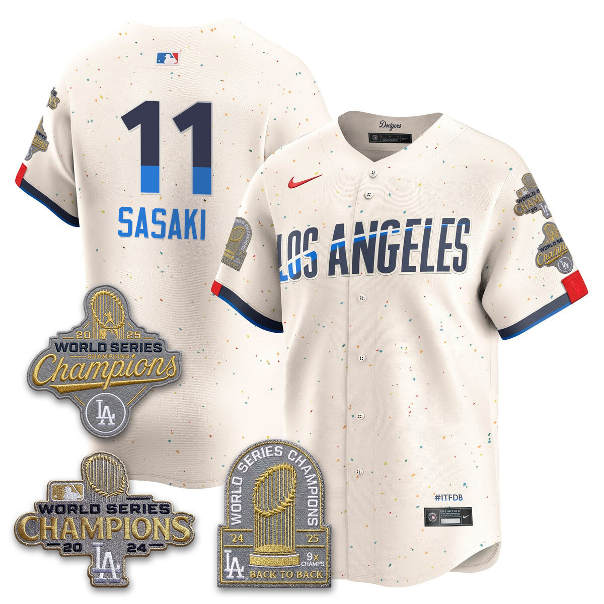 Los Angeles Dodgers Gold Collection Stadium Vapor Limited Jersey - Back to Back 9x Champs - Stitched-Cuztomshoes