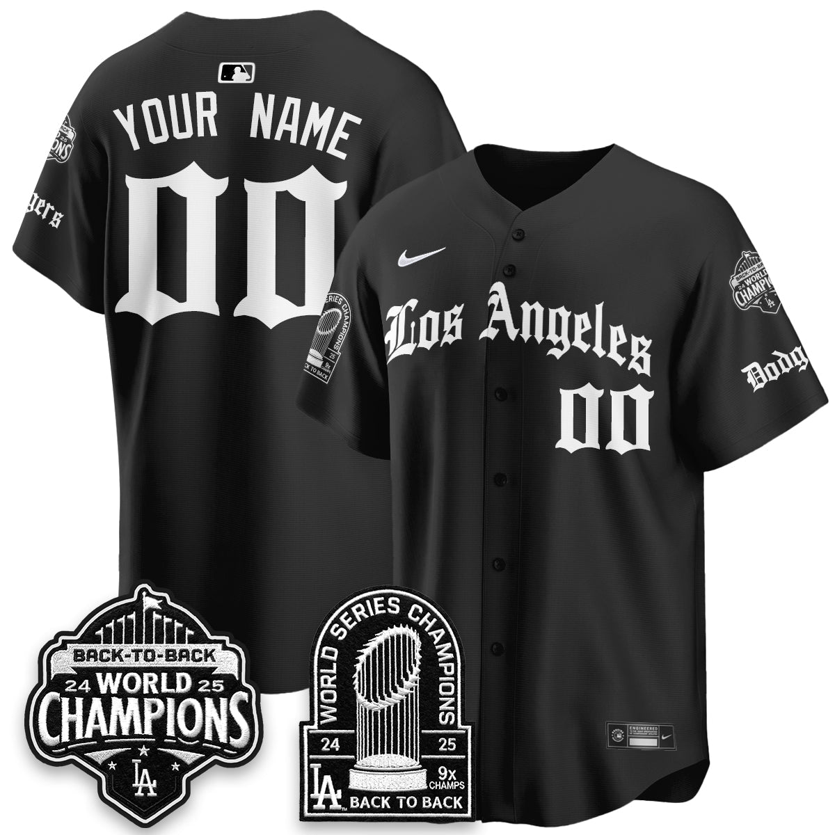 Los Angeles Dodgers WS Champions Back 2 Back Patch Vapor Premier Limited Gothic Edition Custom Jersey - Stitched-Cuztomshoes