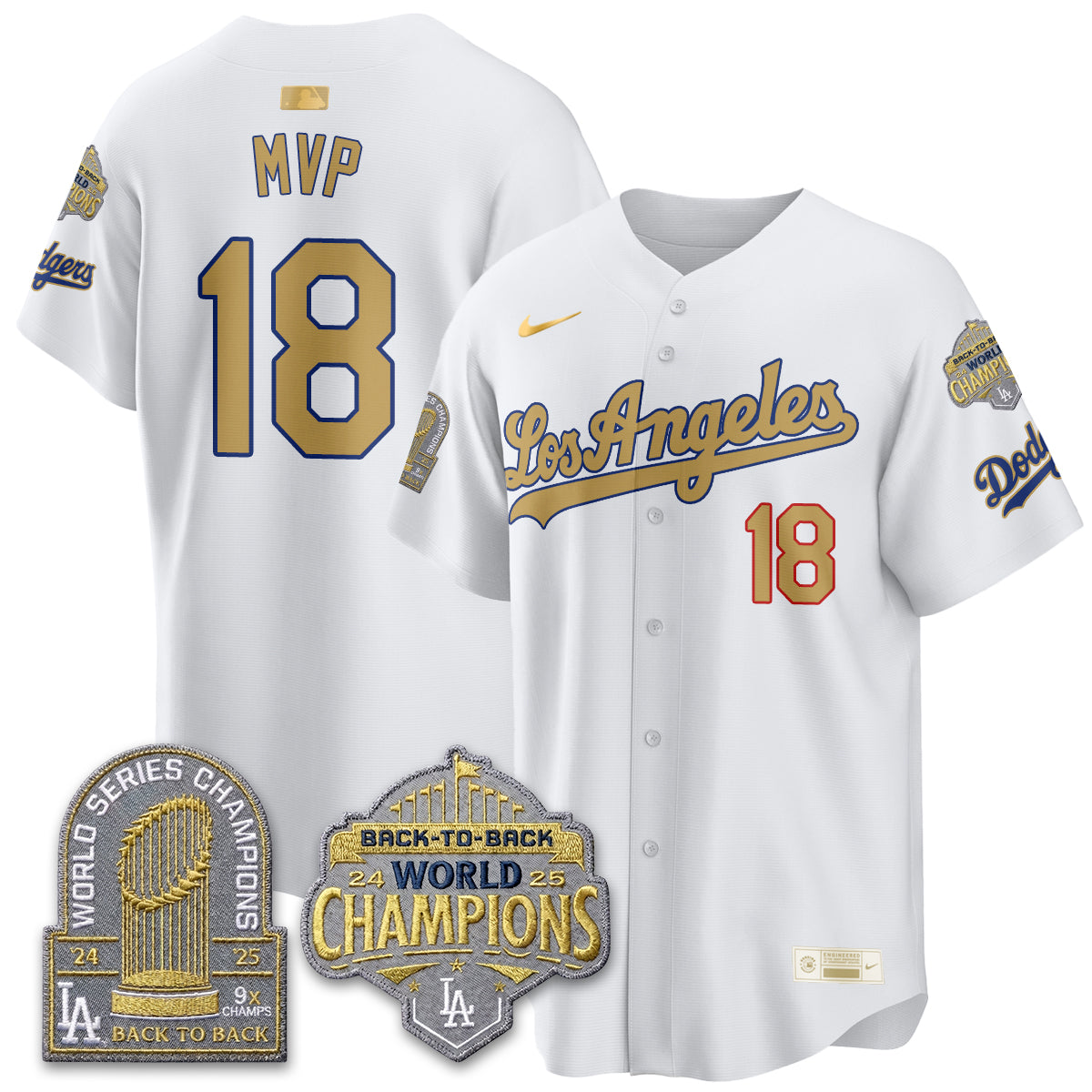 Los Angeles Dodgers Gold Collection Vapor Limited Jersey - 9x & B2B Champs - Stitched-Cuztomshoes