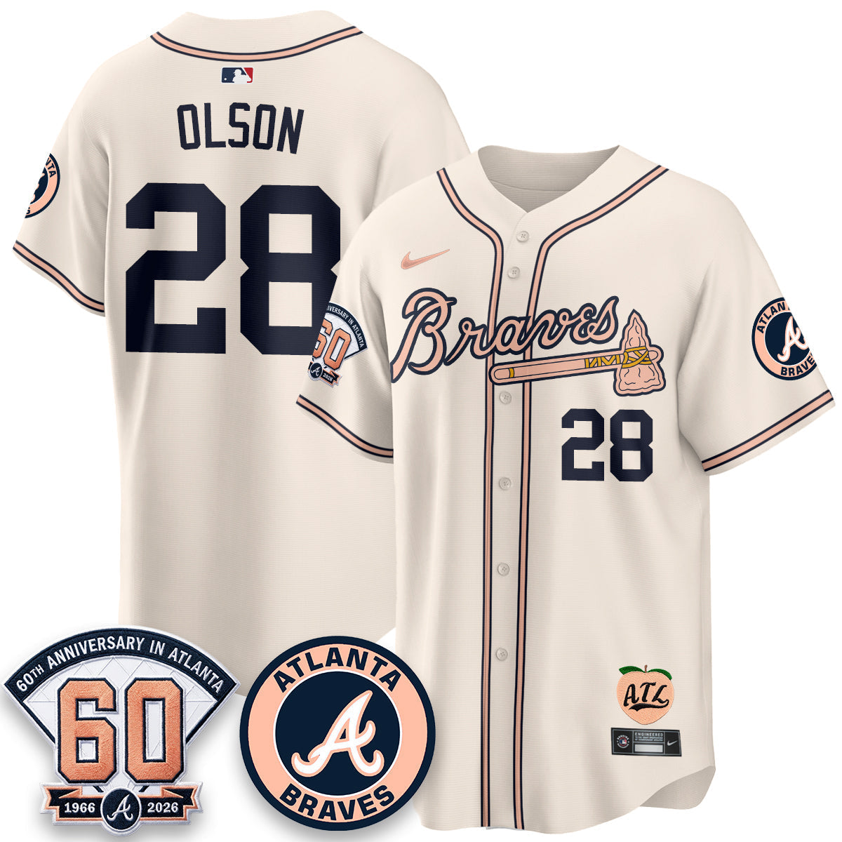Atlanta Braves 60th Anniversary Peach Edition Vapor Premier Limited Jersey - Stitched