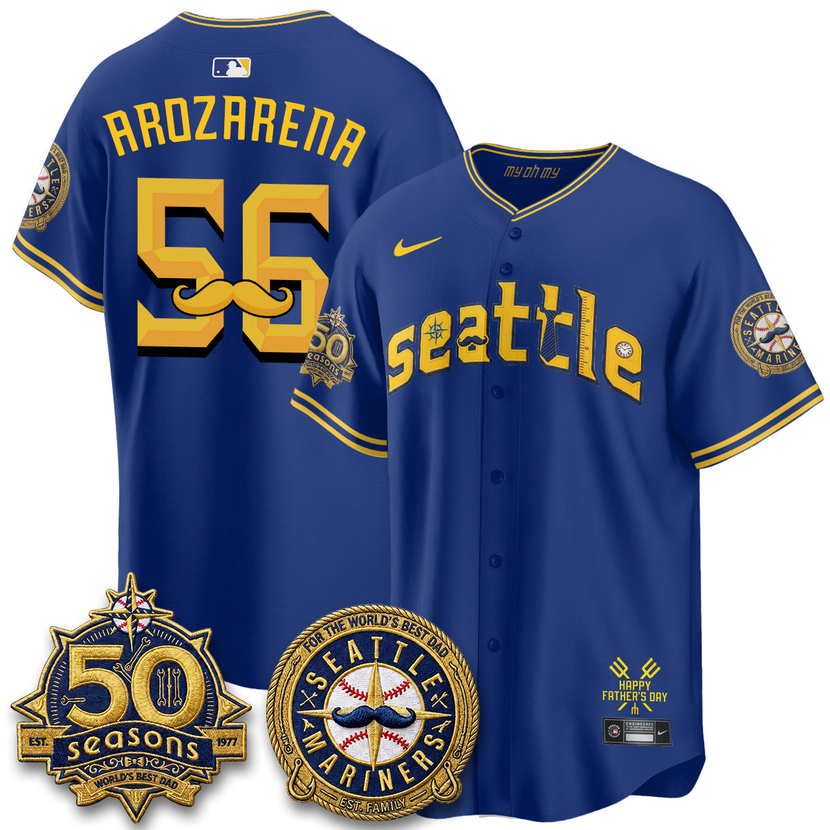 Seattle Mariners Happy Father's Day Vapor Jersey - Stitched