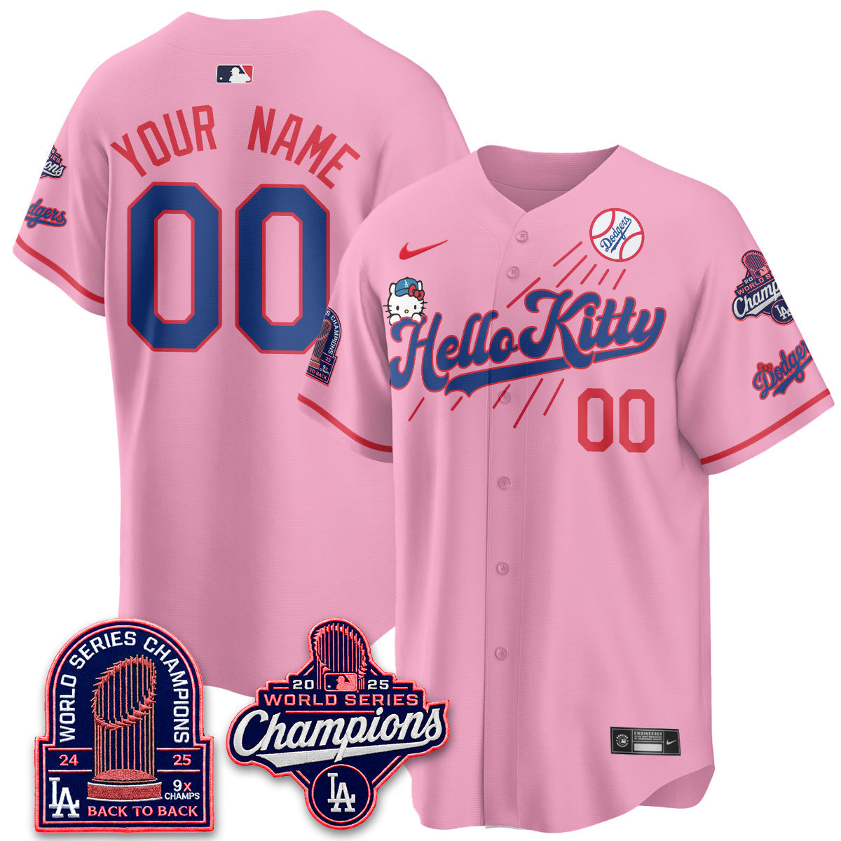 Los Angeles Dodgers x Hello Kitty Night 2026 Vapor Custom Jersey - Stitched - V3-Cuztomshoes