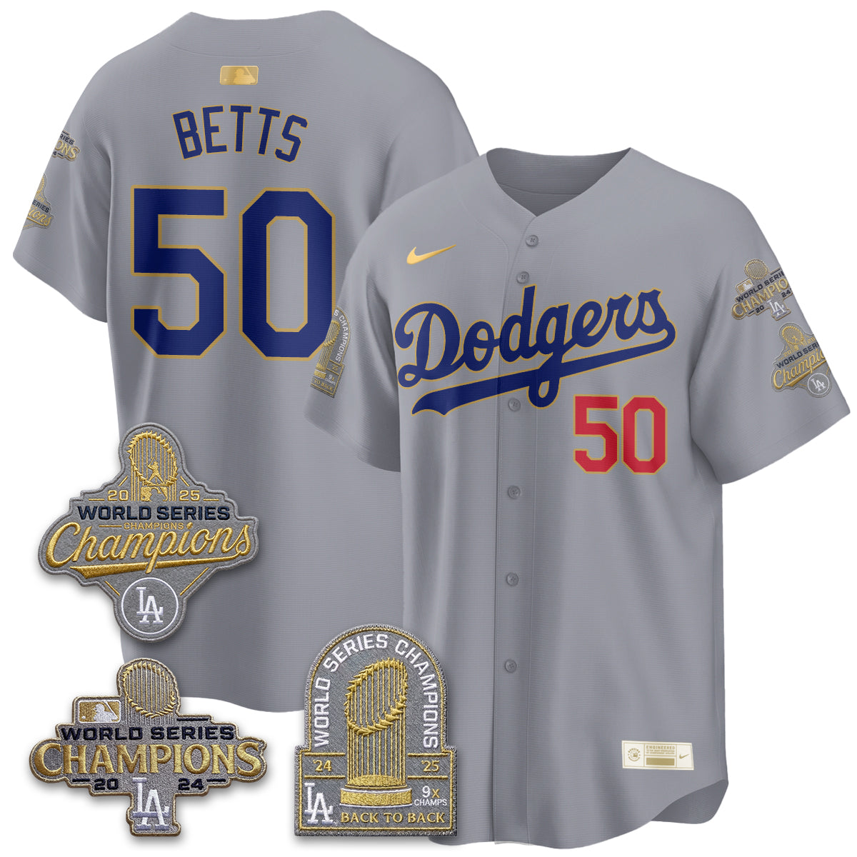 Los Angeles Dodgers Gold Collection Stadium Vapor Limited Jersey - Back to Back 9x Champs - Stitched-Cuztomshoes