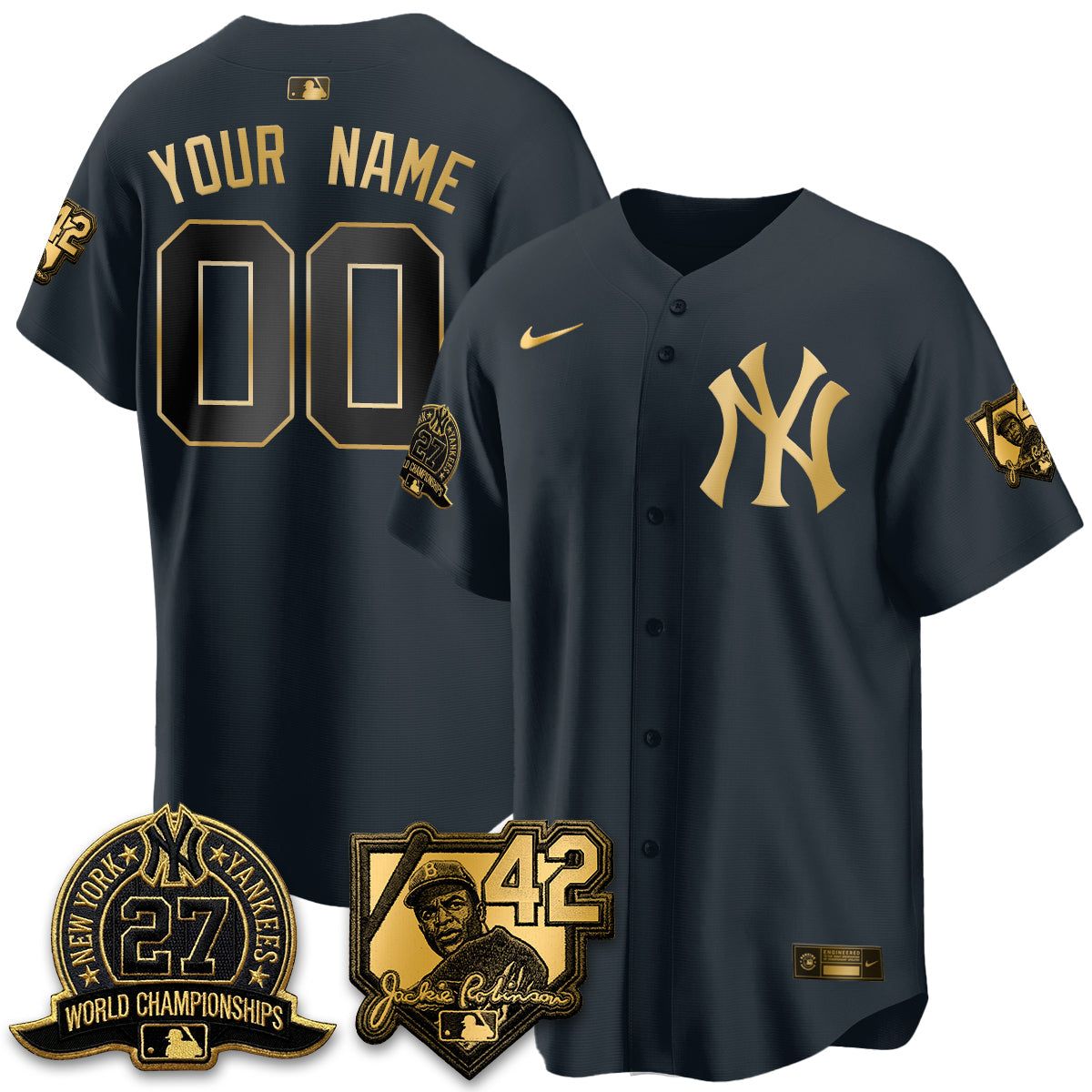 New York Yankees 2026 Jackie Robinson Day Vapor Limited Gold Edition Custom Jersey - Stitched