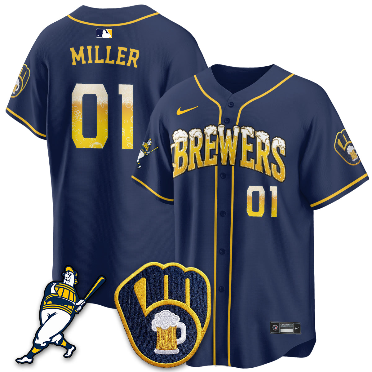 Milwaukee Brewers "Pitcher & Pint" Edition Vapor Limited Jersey - Stitched-Cuztomshoes