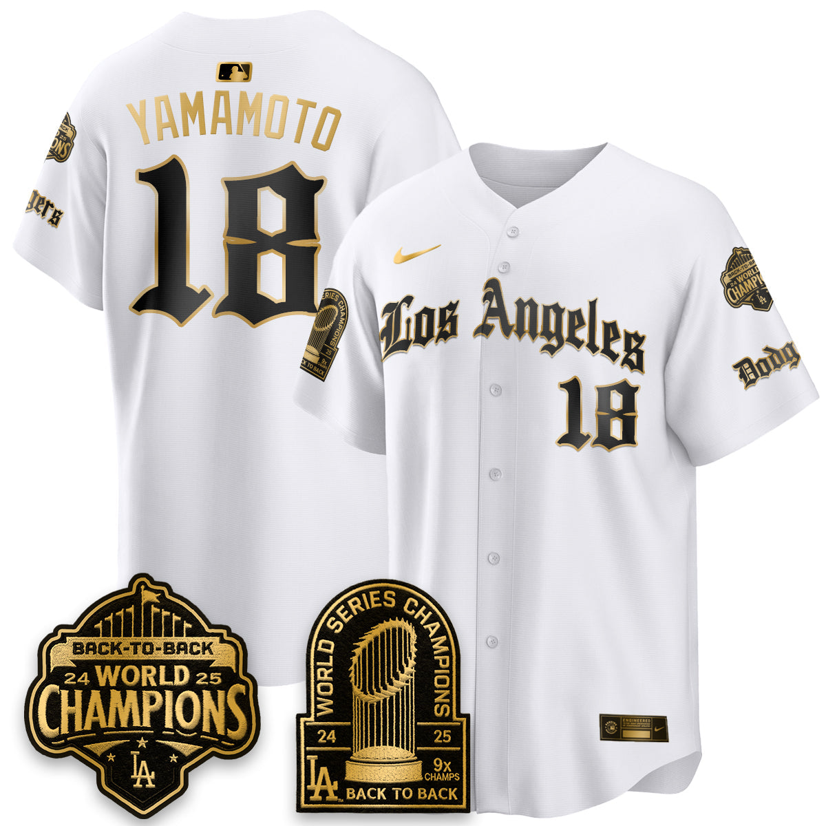 Los Angeles Dodgers WS Champions Back 2 Back Patch Vapor Premier Limited Gothic Edition Jersey - Stitched