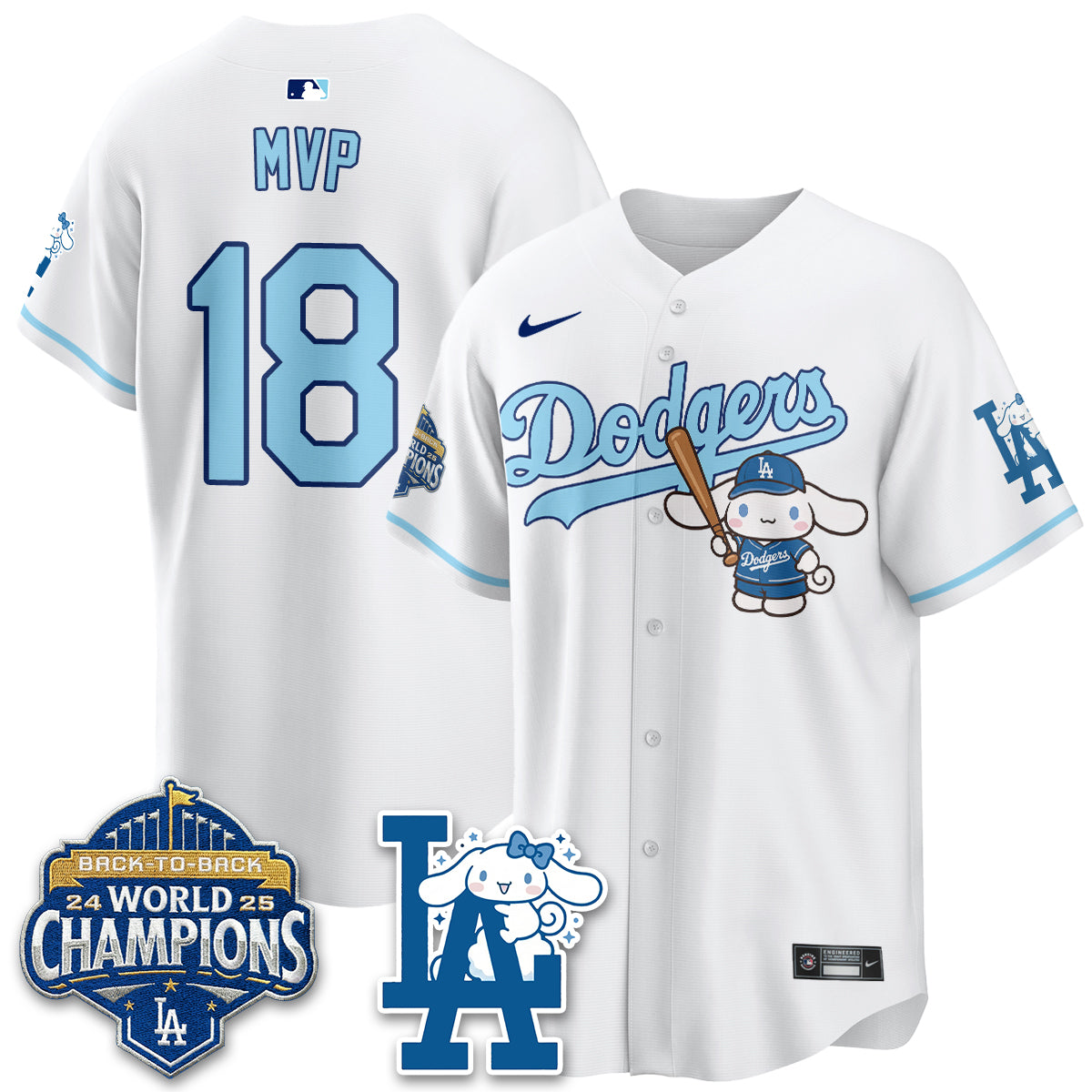 Los Angeles Dodgers Cinnamoroll Edition Vapor Jersey - Stitched-Cuztomshoes
