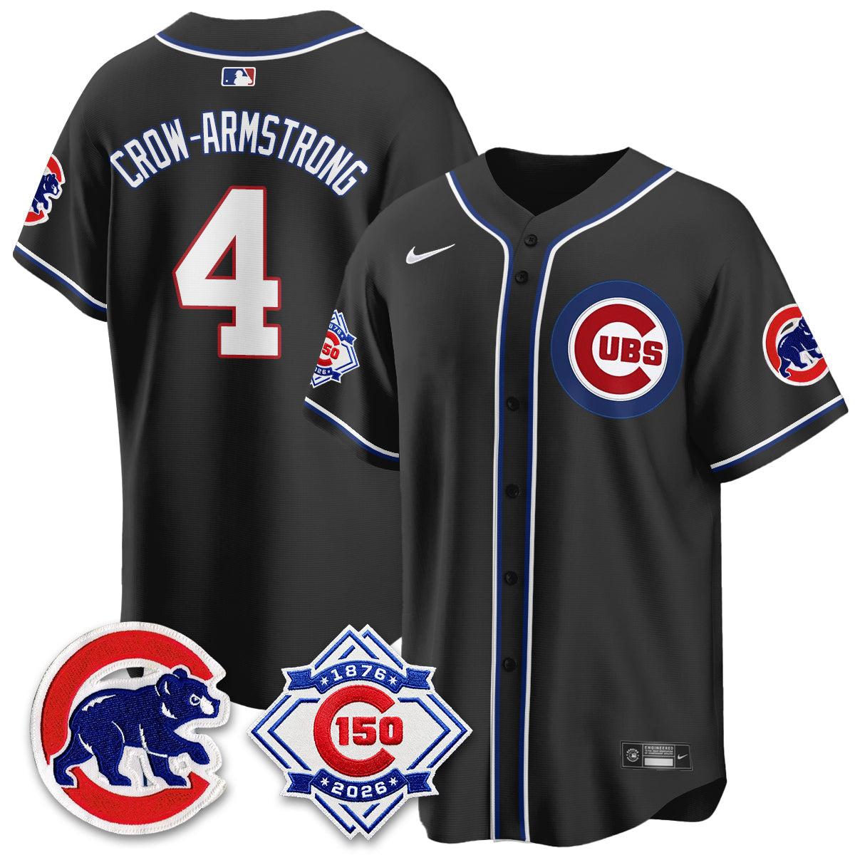 Chicago Cubs 150th Anniversary Black Out Style Vapor Premier Limited Jersey - Stitched